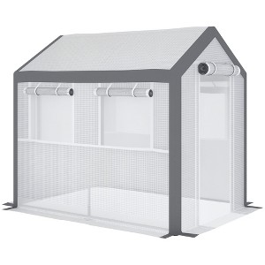 Outdoor Walk-In Tunnel Greenhouse with Roll-up Windows, Zippered Mesh Door, & Weather Cover, 8' x 6' x 7.4' - 1 of 4