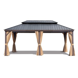 COWLOWN 12' X 18' Hardtop Aluminum Metal Gazebo with Reinforced Galvanized Steel Roof, Curtain and Netting for Your Backyard, Patio, Lawn or Deck - 1 of 4