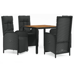 vidaXL 5-Piece Modern Patio Dining Set - Black Poly Rattan Outdoor Furniture with Reclining Function, Comfortable Cushions, Acacia Wood Tabletop - 1 of 4
