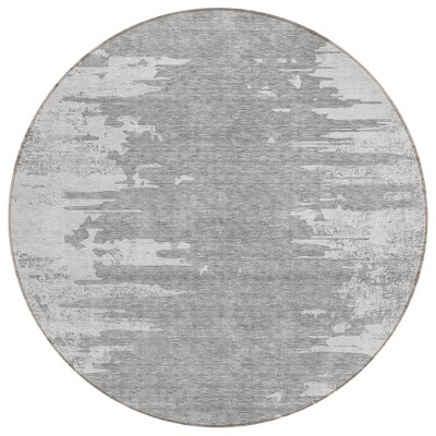 Silver Gray And Ivory Abstract Washable Indoor Outdoor Area Rug