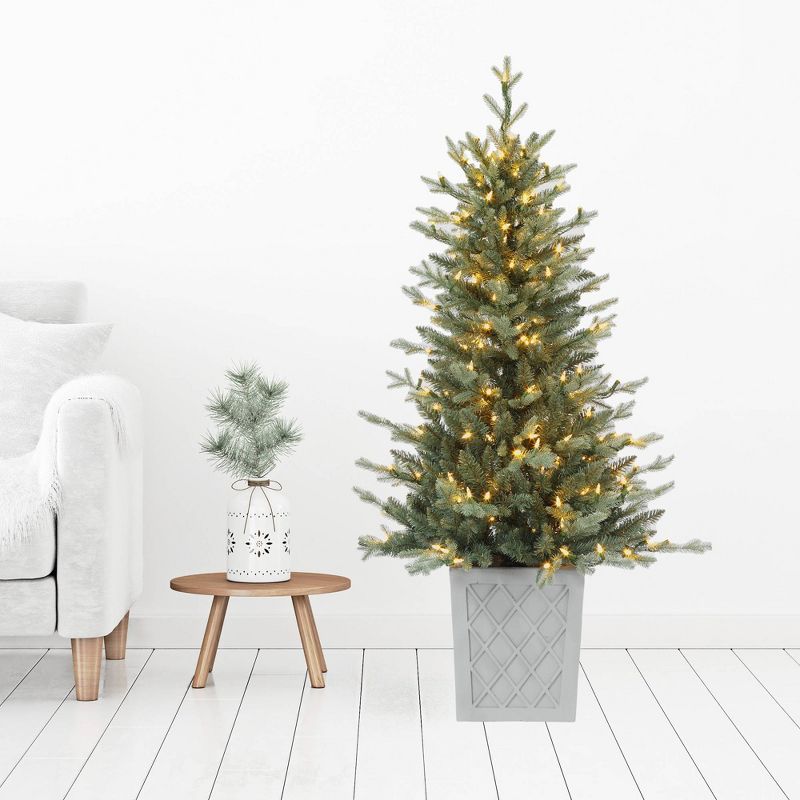 Haute D&#233;cor 4.5&#39; Pre-Lit LED Potted Barcelona Blue Artificial Christmas Tree White Lights, 4 of 5