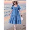 Women's Plus Size Sweetheart Neck Short Sleeve Ruffle Hem Tiered Summer A Line Maxi Flowy Dresses with Pockets - Agnes Orinda - 2 of 4