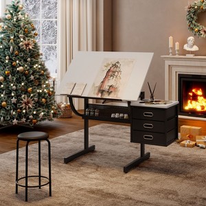 Sapphtopaz Modern Adjustable Drafting Drawing Desk with 3 Non-Woven Storage Drawers Extendable Writing Desk with Stool Legs for Home Office - 1 of 4