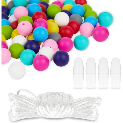 Bright Creations 100 pieces Silicone Beads with String, Clasps for Jewelry Making (Vibrant Colors, 0.3 in)