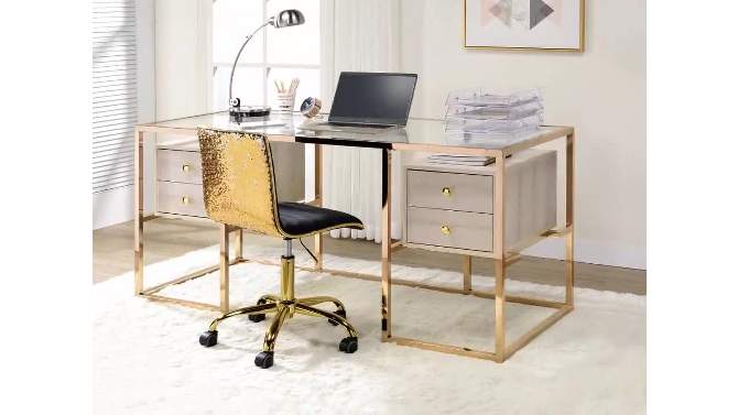 Huyana Desk Clear Glass/Gold - Acme Furniture, 2 of 7, play video