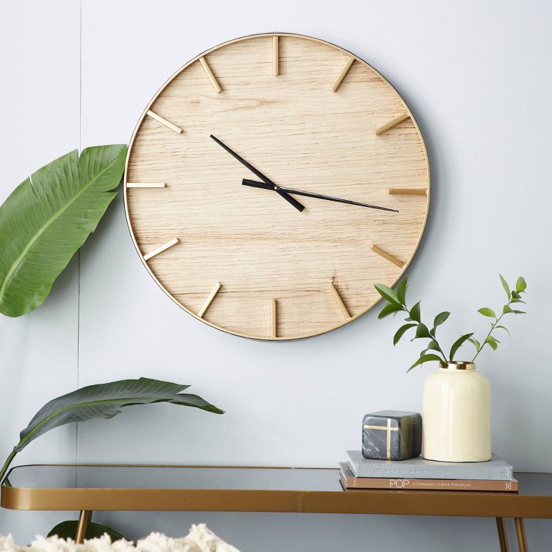 24&#34;x24&#34; Wooden Wall Clock with Gold accents Brown - Olivia &#38; May, 2 of 18