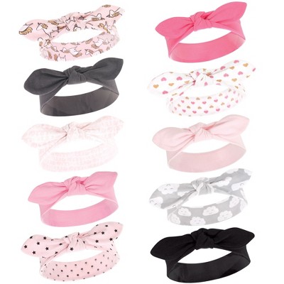 Hudson Baby Infant Girl Cotton Headbands 10pk, Pink Unicorn, 0-24 Months
