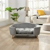 30" Elevated Small Dog Bed Frame with Corduroy Cushion,Modern Pet Sofa With Wooden Legs for Dogs-LAOTIES - 3 of 4