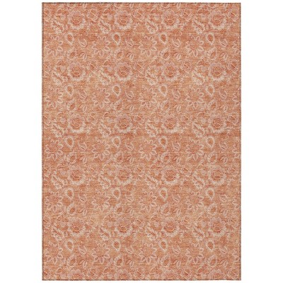 Salmon And Copper Floral Washable Indoor Outdoor Area Rug