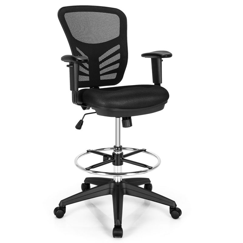 Costway Mesh Drafting Chair Office Chair w/Adjustable Armrests & Foot-Ring, 1 of 11