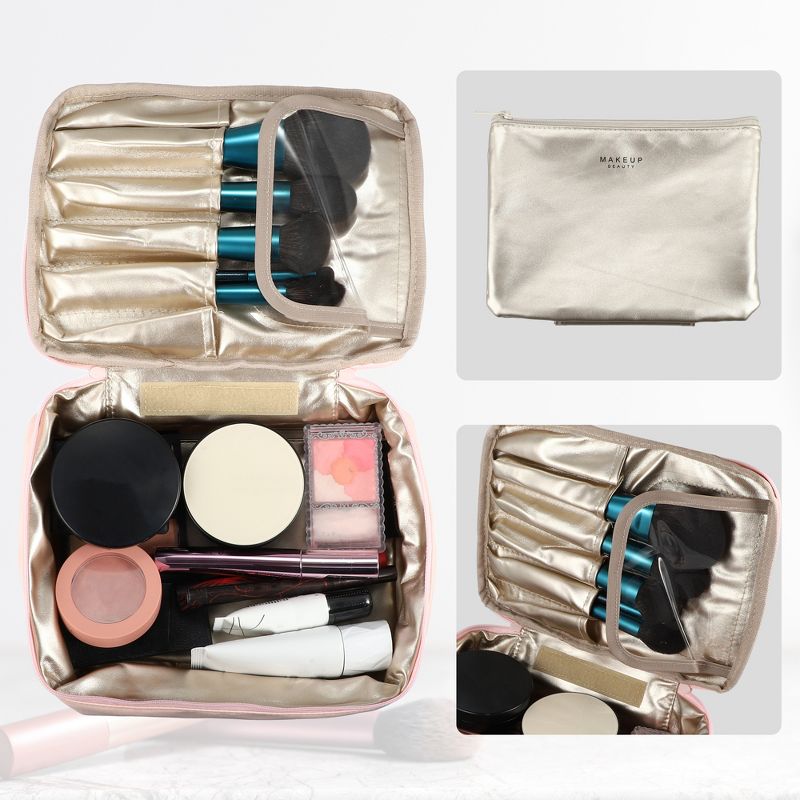 Unique Bargains Makeup Bag Cosmetic Travel Bag Large Makeup Bag Make Up Brush Organizer Bag Toiletry Bag for Women 1 Pcs, 2 of 7