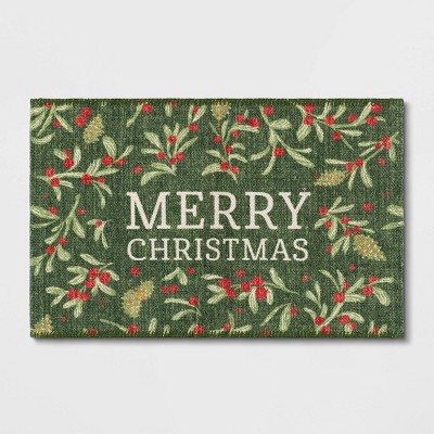 1'6"x2'6" Merry Christmas Berries Process Print Holiday Accent Rug Silver - Threshold™