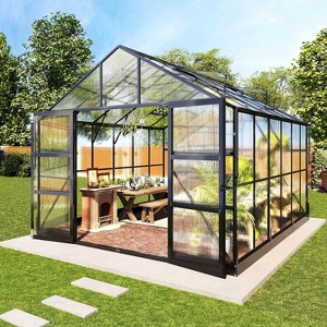 AMERLIFE Polycarbonate Greenhouse with 4 Vents, Rain Gutter, Heavy Duty Aluminum Frame - 1 of 4