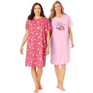 Dreams & Co. Women's Plus Size 2-Pack Short-Sleeve Sleepshirt - 1 of 4