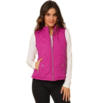 Allegra K Women's Stand Collar Lightweight Gilet Quilted Zip Vest