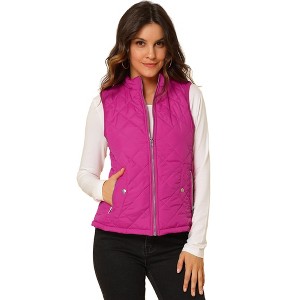 Allegra K Women's Stand Collar Lightweight Gilet Quilted Zip Vest - 1 of 4