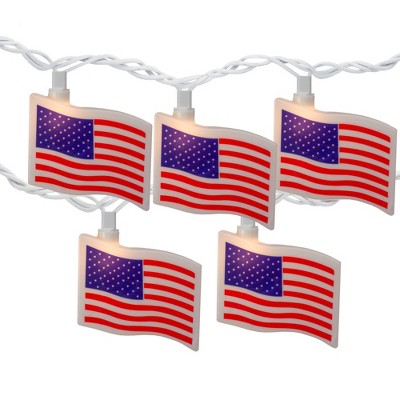 Northlight 10-Count Red and Blue Patriotic American Flag 4th of July Lights, 7.5ft White Wire