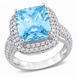 EVERLY JEWELRY |Sterling Silver 13.63 CT TGW Light Blue Pastel & White Cubic Zirconia Halo Ring - 1 of 4