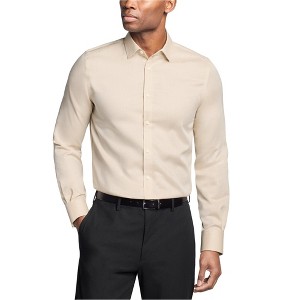 Michael Kors Mens Slim Fit Cotton Linen Button Down Dress Shirt, brown, 2XL Neck - 1 of 1