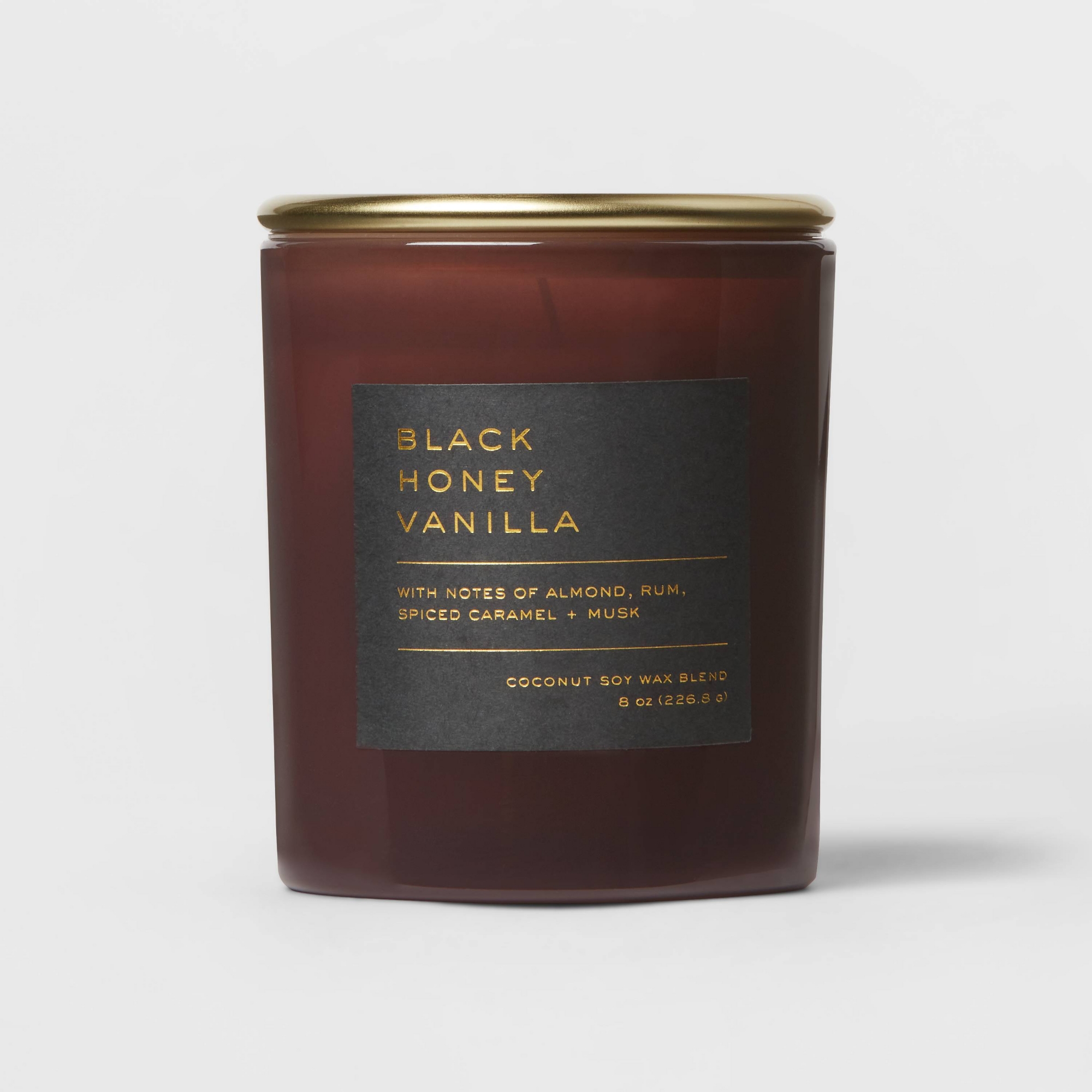 8oz Lidded Glass Jar Black Honey Vanilla Candle - Threshold™
