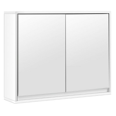 Tangkula Mirrored Double Door Bathroom Storage Cabinet Wall Mounted Type Organizer Shelf White