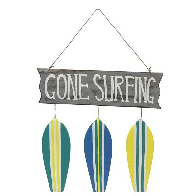 Beachcombers Gone Surfing Wood Drop Hanging Wood Wall Home Decor Sea Life Beach Coastal Ocean 13.5 x 0.5 x 19.5