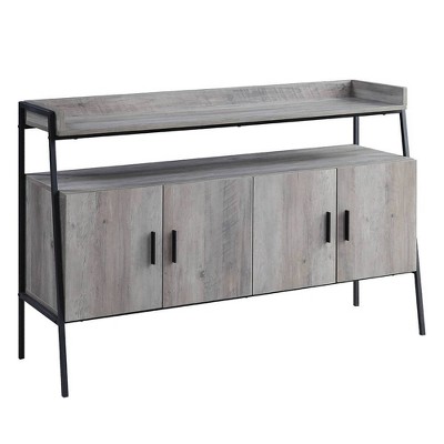 Gray Oak and Black Metal 52" TV Stand with Cabinets