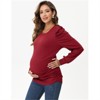 Clearlove Women’s Maternity Puff Sleeve Top Long Sleeve Round Neck Stretchy Ruched Side Pregnancy Shirt - 3 of 4