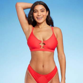 Women's Ribbed Square Neck Bralette Bikini Top - Wild Fable™ Red D