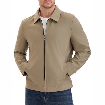 INSPIRE CHIC Men's Lapel Full Zip Up Solid Color Casual Lined Jacket