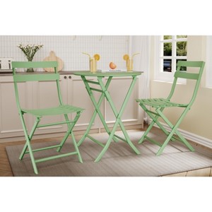 Outdoor 3 Piece Folding Patio Bistro Set, Weather Resistant Table and 2 Chairs, Portable Metal Furniture for Balcony, Porch, Garden or Small Spaces - 1 of 4