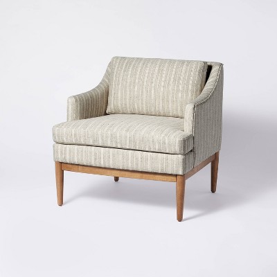 Howell Upholstered Accent Chair With Wood Base Light Stone Stripe