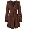 Womens Deep V Neck Mini Dress Long Sleeve Elastic Waist A Line Casual Wrap Midi Dress - 2 of 4