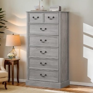7 Drawers Rustic Dresser for Bedroom, Wood Modern Dresser Chest of Drawers Organizer Storage - 1 of 4