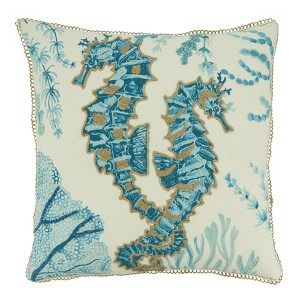 Saro Lifestyle Sea Horse Throw Pillow with Down Filling, 20", Blue - 1 of 4
