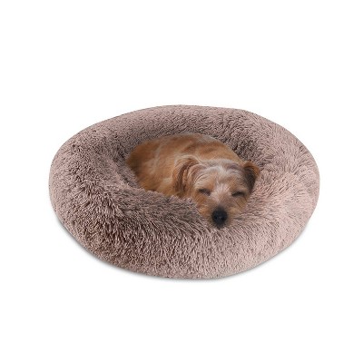 Medium Blush Vegan Fur Orthopedic Donut Dog Bed