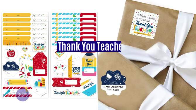 Big Dot of Happiness Thank You Teachers - Assorted Teacher Appreciation Gift Tag Labels - To and From Stickers - 12 Sheets - 120 Stickers, 2 of 10, play video
