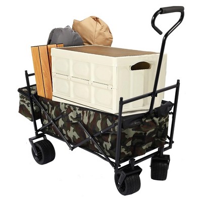 Collapsible Garden Cart with Removable Canopy, Extra Large Folding Utility Wagon Carts with 7" Wheels, 360 Degree Swivel Wheels & Adjustable Handle