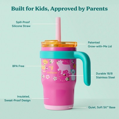 Reduce 14oz Coldee Vacuum Insulated Stainless Steel Straw Tumbler Bright Pink: Kids Leakproof Drinkware