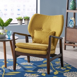32.75'' Fabric Mid-Century Modern Club Chair with Birch Wood Tapered Legs, and Accent Pillow - 1 of 4