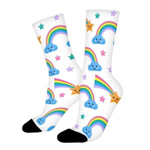 Colorful Rainbow Women Printed Crew Socks Funny Funky Socks Soft Polyester Novelty Gifts for Artists Men - 1 of 1