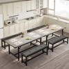 Dining Table Set for 4-6, 63" Large Extendable Dining Room Table Set for 6, Wood Rectangle Kitchen Table with 2 Soft Benches - 3 of 4