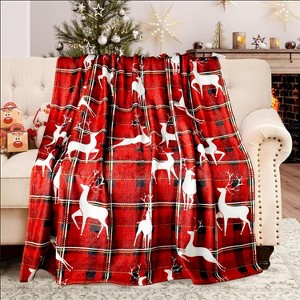 Lomsoe Christmas Flannel Throw Blanket for Couch, Soft Fuzzy Cozy Blankets for Winter, Green Reindeer Patternt Decoration Blanket. - 1 of 4