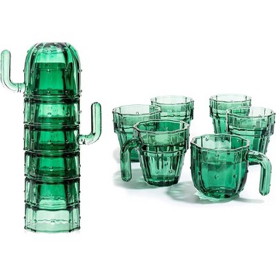 The Wine Savant Cactus Design Drinking Glasses, Fun Decoration for Parties, Unique Style & Home Decor - 6 pk