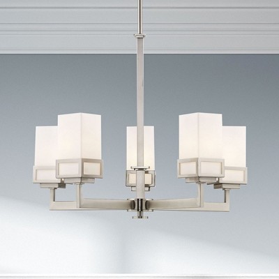 Sleek Brushed Nickel 5-Light Chandelier with Satin Opal White Glass