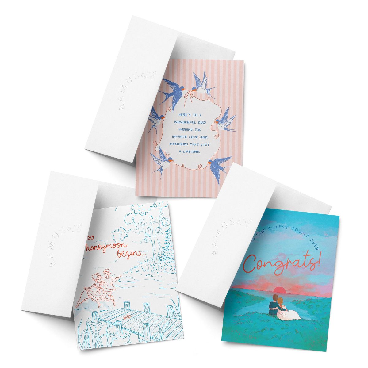 Wedding Greeting Card Pack Sets (3 ct, Assorted) Swallows Wedding Wishes, Honeymoon, Cutest Couple Ever by Ramus & Co