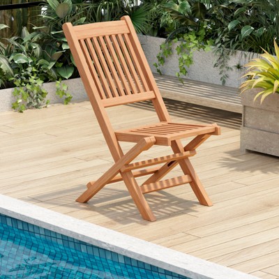 Natural Teak Wood Outdoor Folding Chair with Slatted Seat