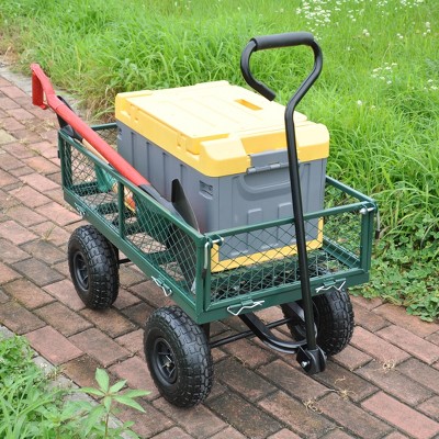 FURNIinspire Wheelbarrows And Lawn Carts Outdoor Steel Frame Wagon Cart Garden Cart, Ideal For Firewood And Yard Debris, Green, 40“*19"*40"