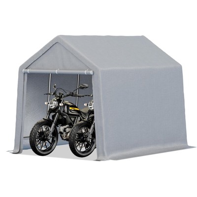 Portable Carport Shelter - Waterproof Storage Shed w/Roll-Up Zipper Doors, Sturdy Metal Frame, All-Season Protective Cover for Vehicles/Storage
