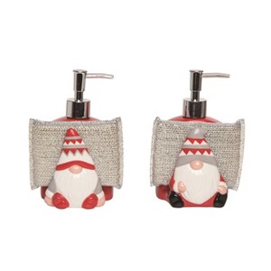 Transpac Ceramic Gnome Soap Dispenser / Sponge Holder Set of 2 Christmas Home Decorations - 1 of 3